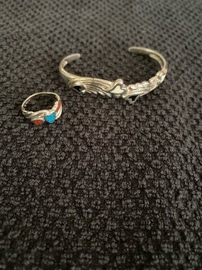 Vintage Heart Accent Cuff Bracelet and Ring Set